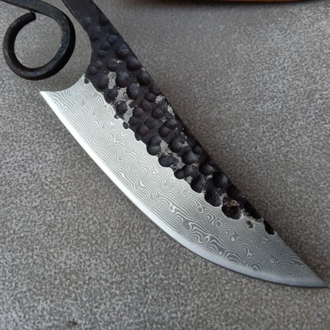 Forged pattern welded medieval knife blade