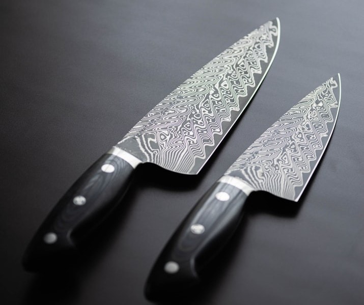 two damascus steel knives